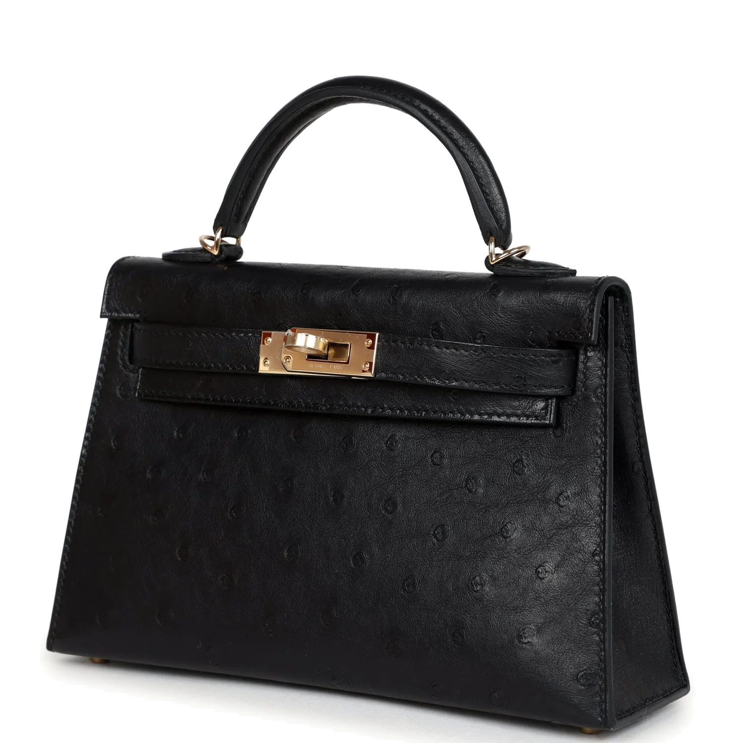 Hermes Kelly Sellier 20 Black Ostrich Permabrass Hardware — фото 6
