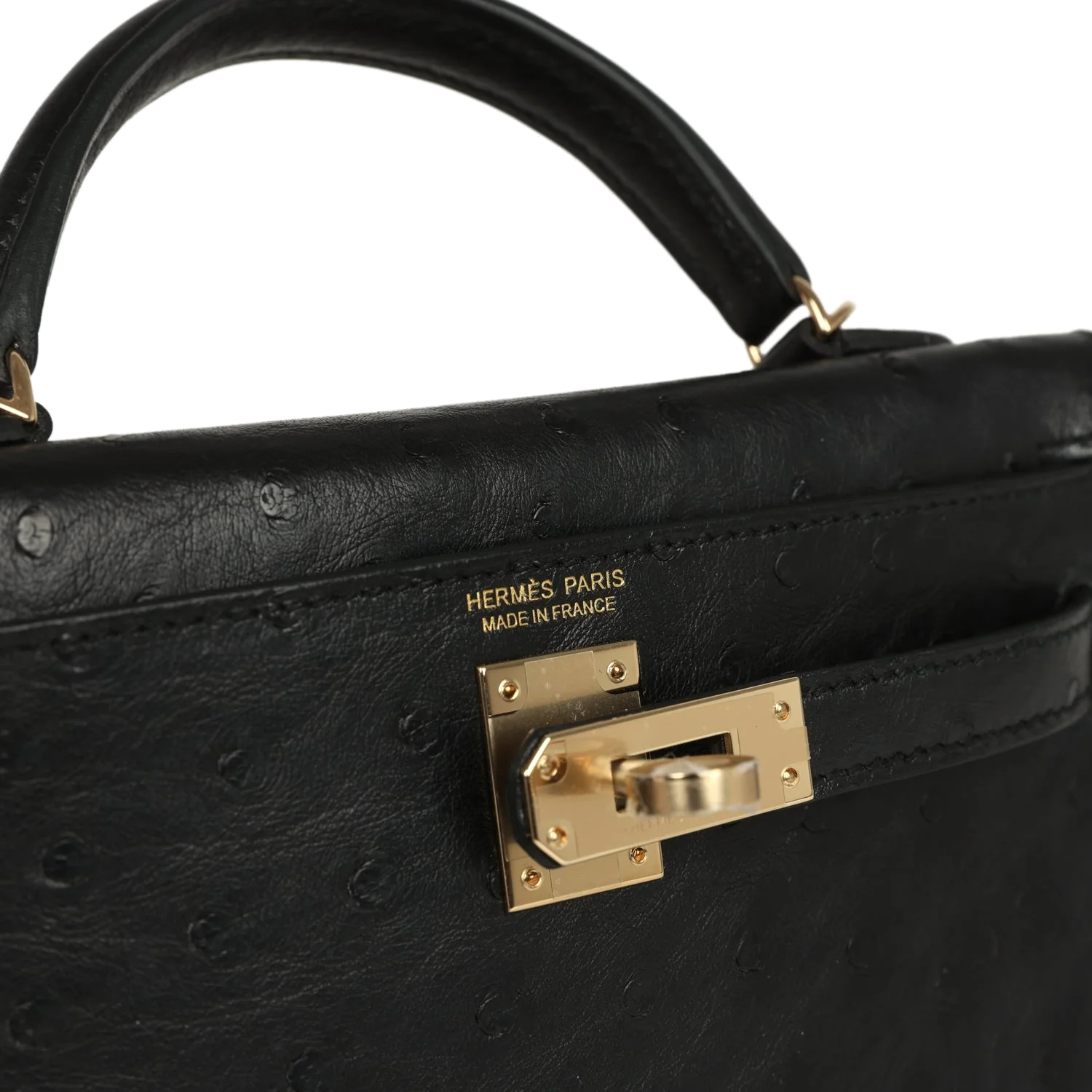 Hermes Kelly Sellier 20 Black Ostrich Permabrass Hardware — фото 8