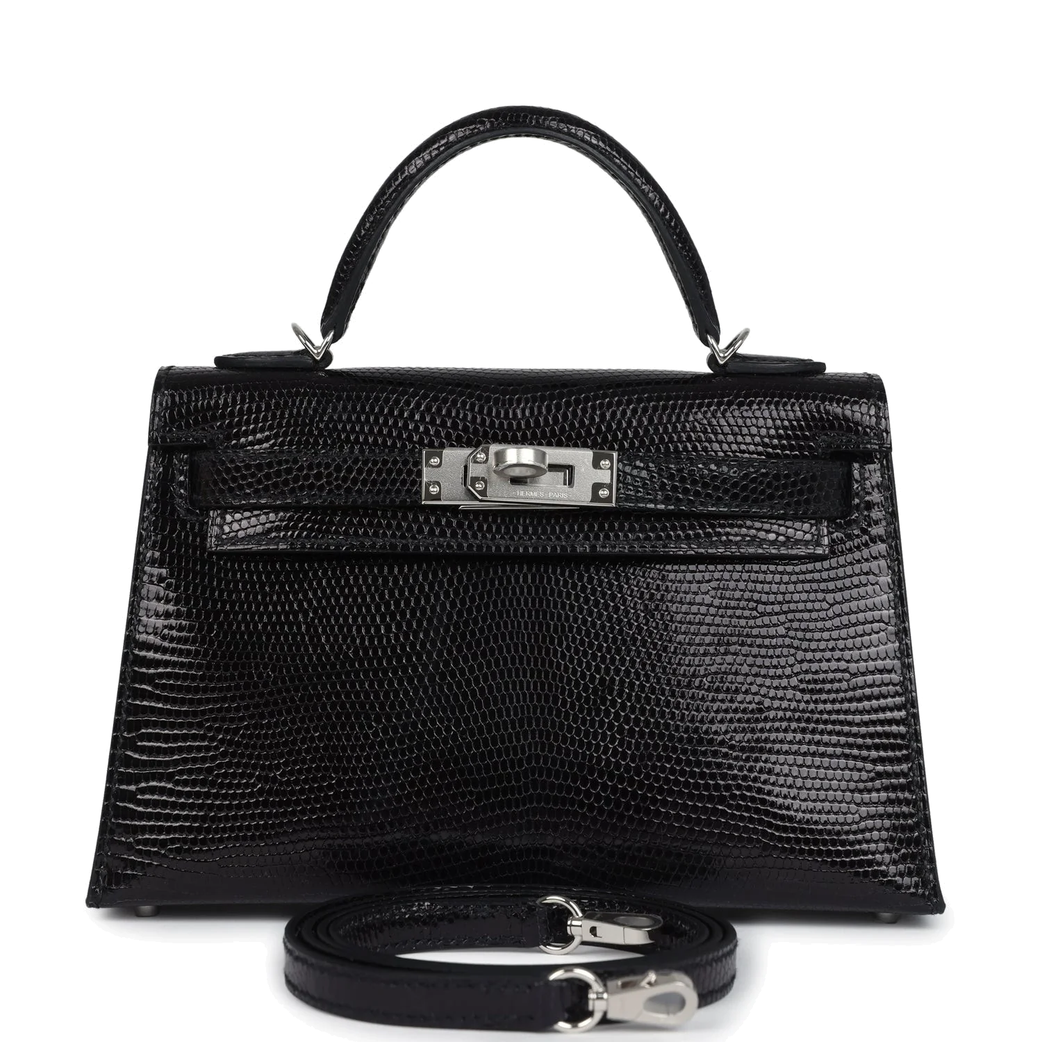 Hermes Kelly Sellier 20 Black Varanus Niloticus Lizard Palladium Hardware — фото 2