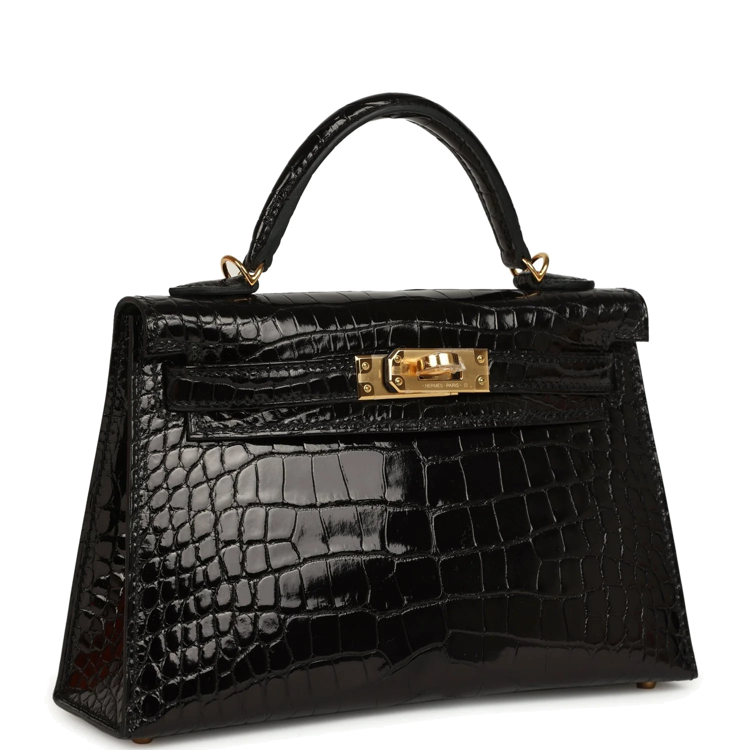 Hermes Kelly Sellier 20 Black Shiny Alligator Gold Hardware — фото 3