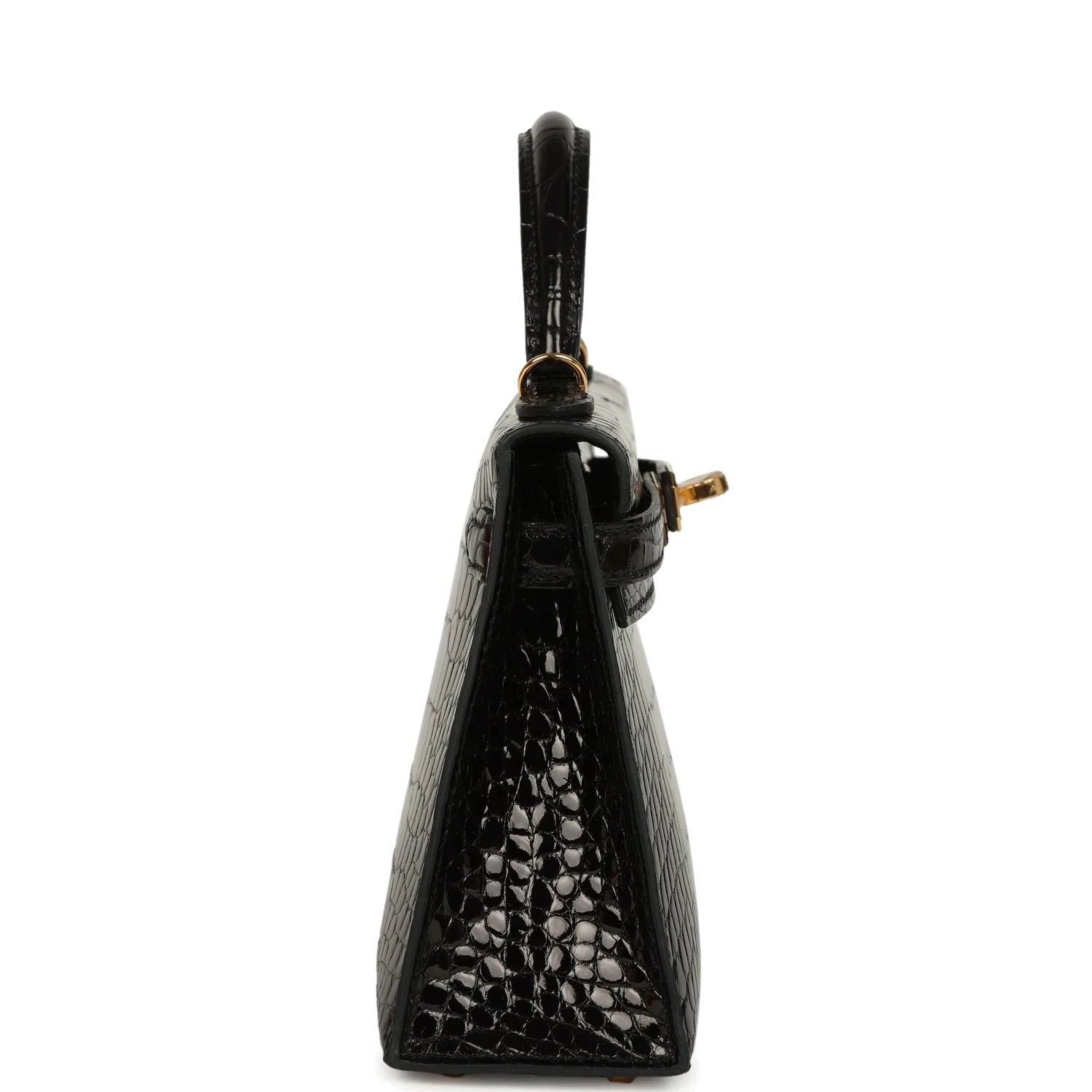 Hermes Kelly Sellier 20 Black Shiny Alligator Gold Hardware — фото 4