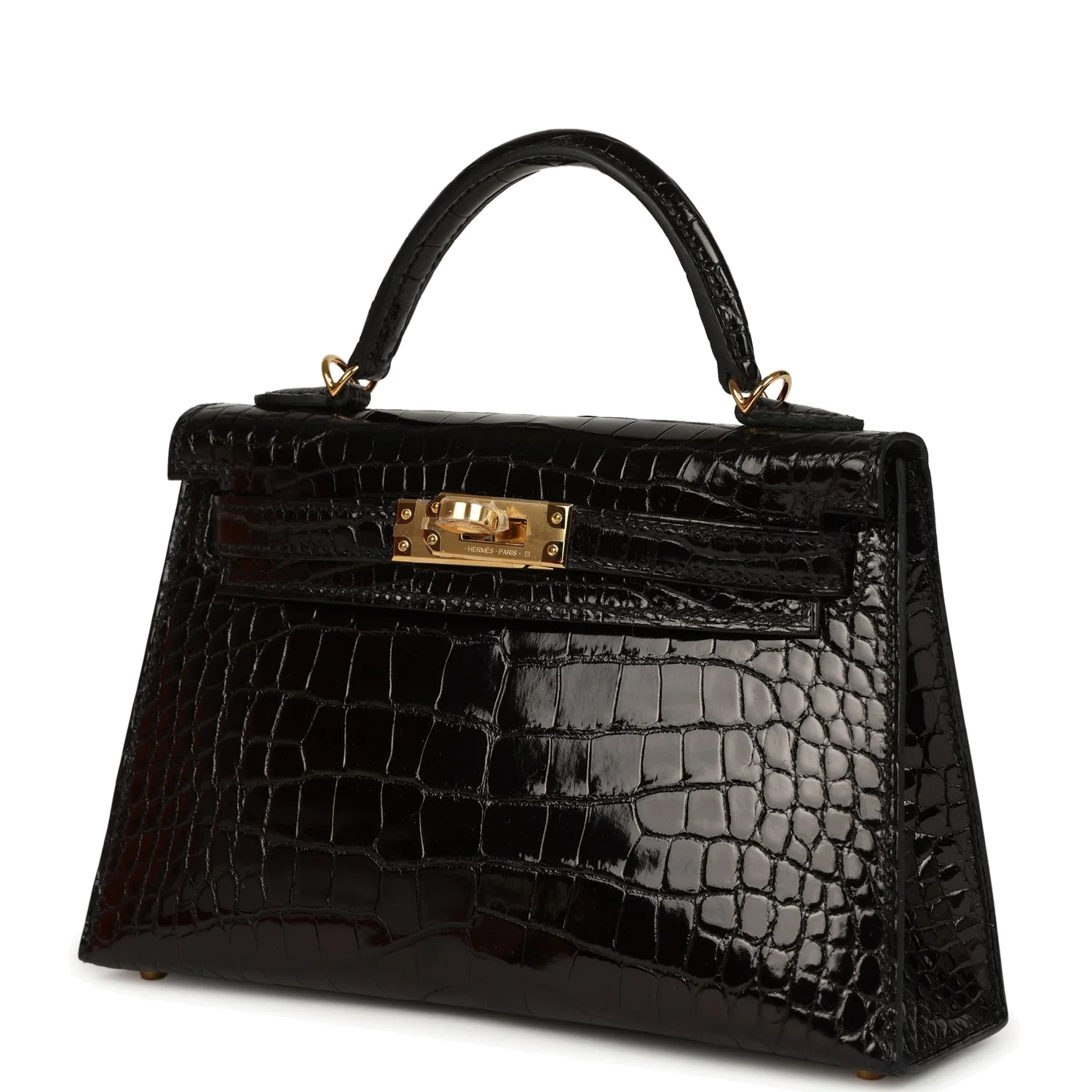 Hermes Kelly Sellier 20 Black Shiny Alligator Gold Hardware — фото 6