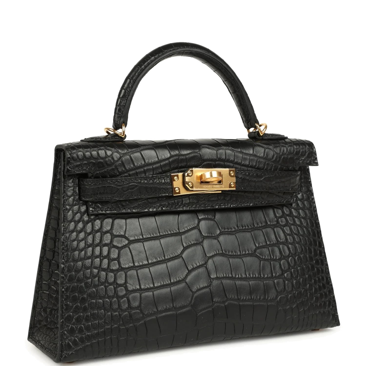 Hermes Kelly Sellier 20 Black Matte Alligator Gold Hardware — фото 3