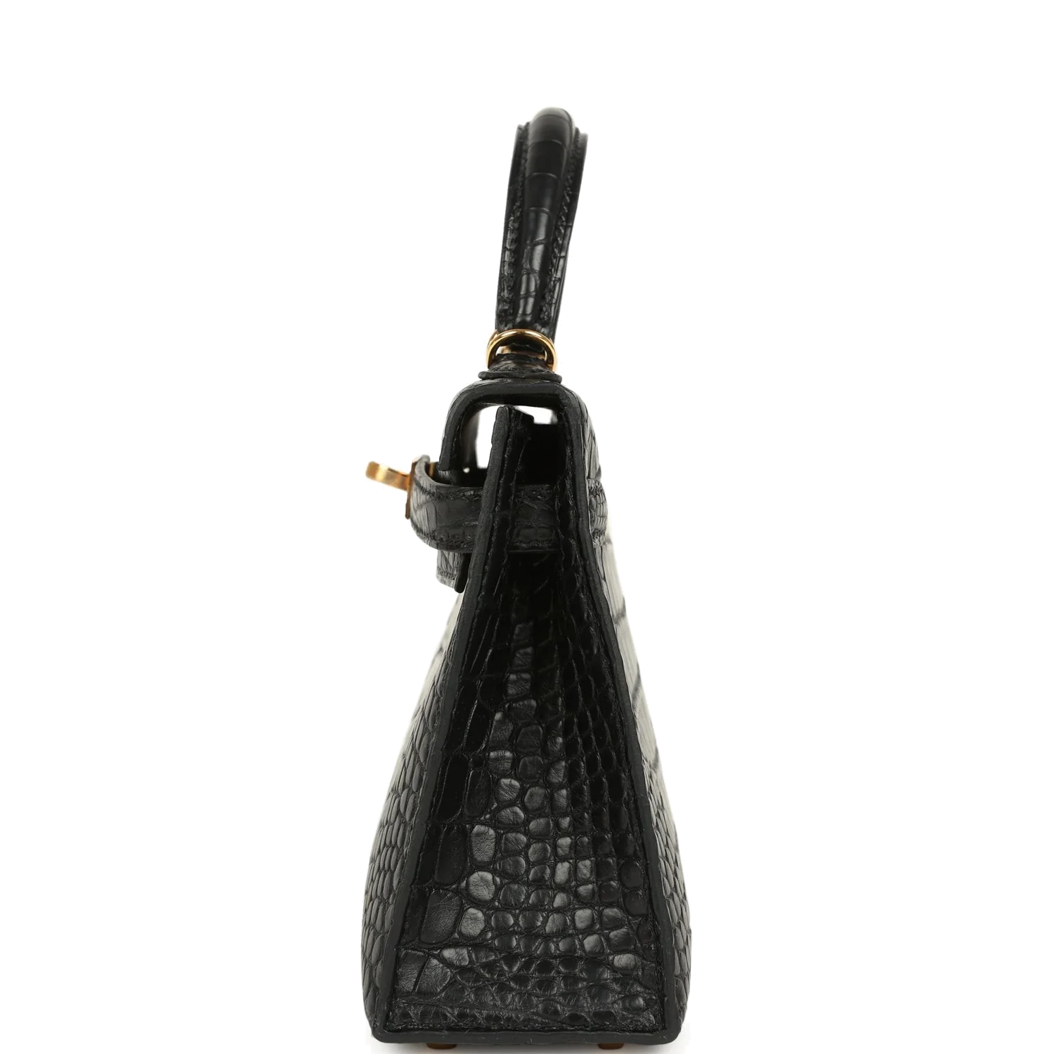 Hermes Kelly Sellier 20 Black Matte Alligator Gold Hardware — фото 4