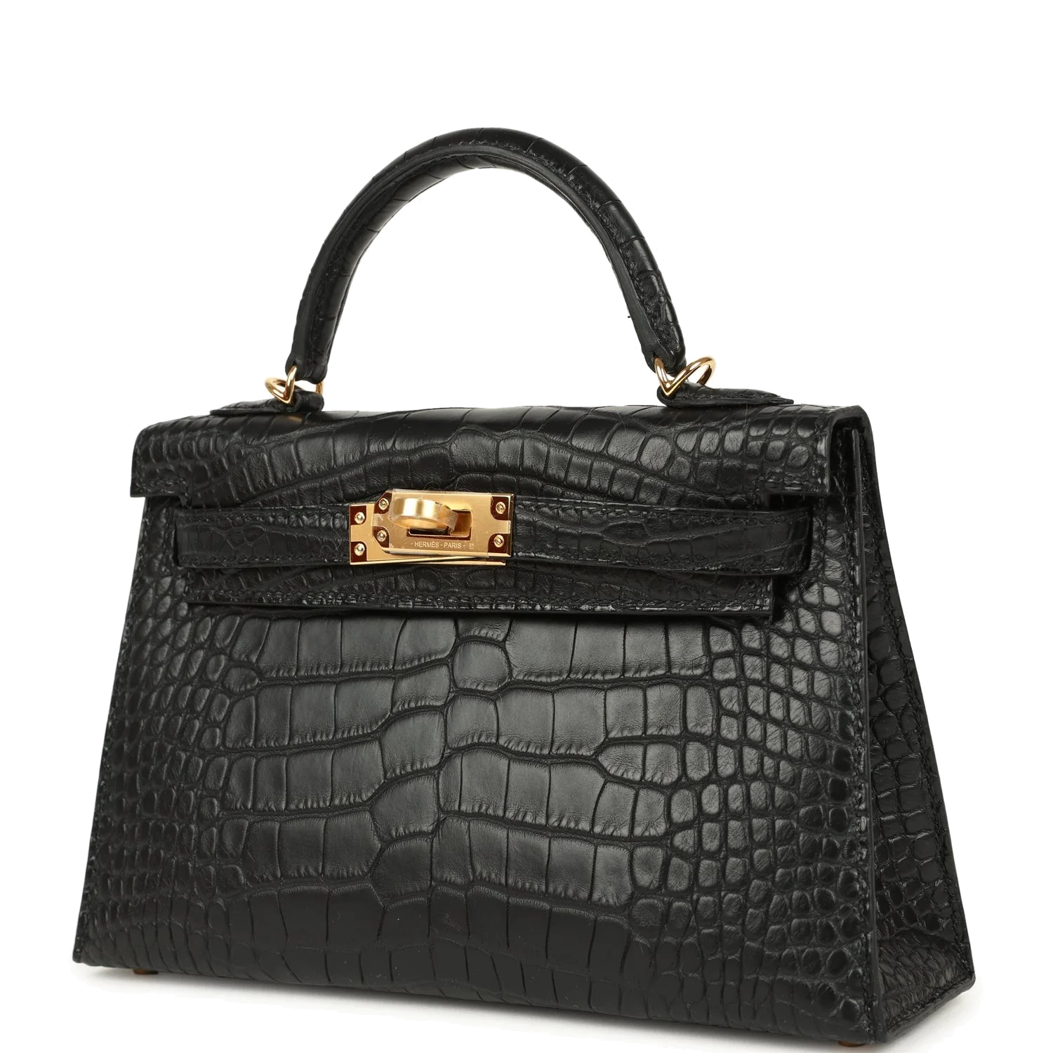 Hermes Kelly Sellier 20 Black Matte Alligator Gold Hardware — фото 6