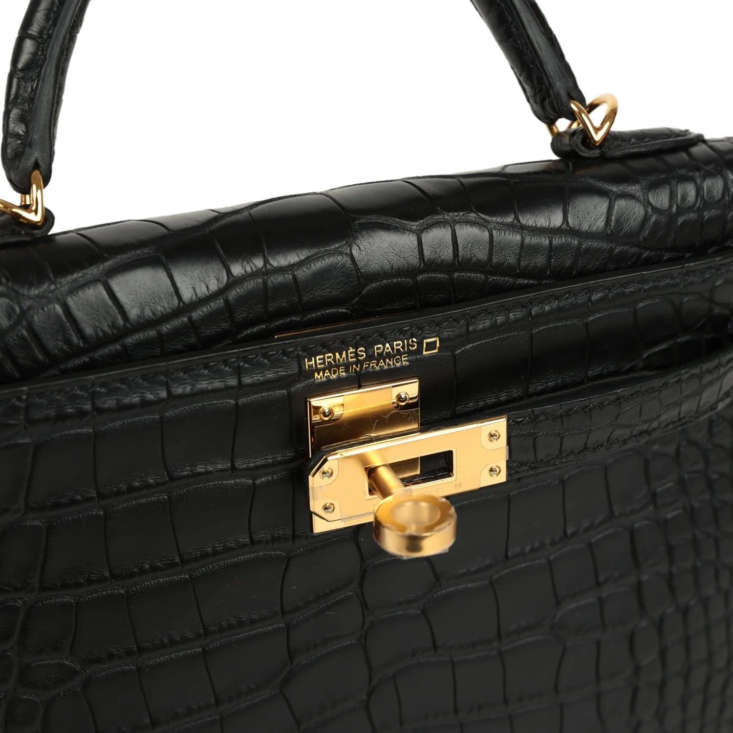 Hermes Kelly Sellier 20 Black Matte Alligator Gold Hardware — фото 8