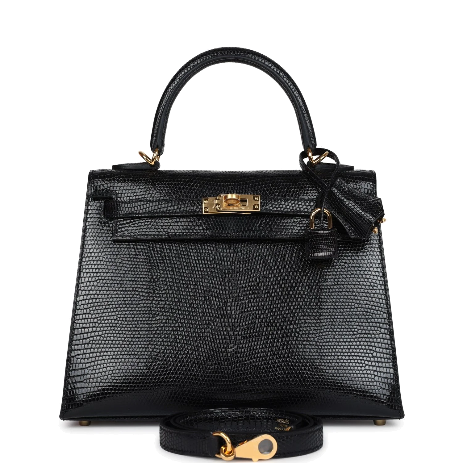 Hermes Kelly Sellier 25 Black Varanus Niloticus Lizard Gold Hardware