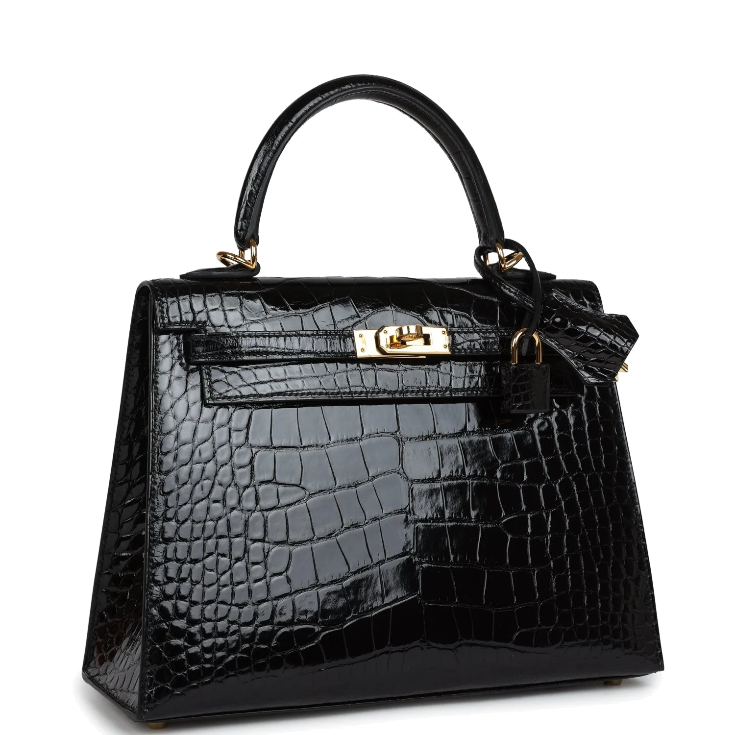 Hermes Kelly Sellier 25 Black Shiny Alligator Gold Hardware — фото 3