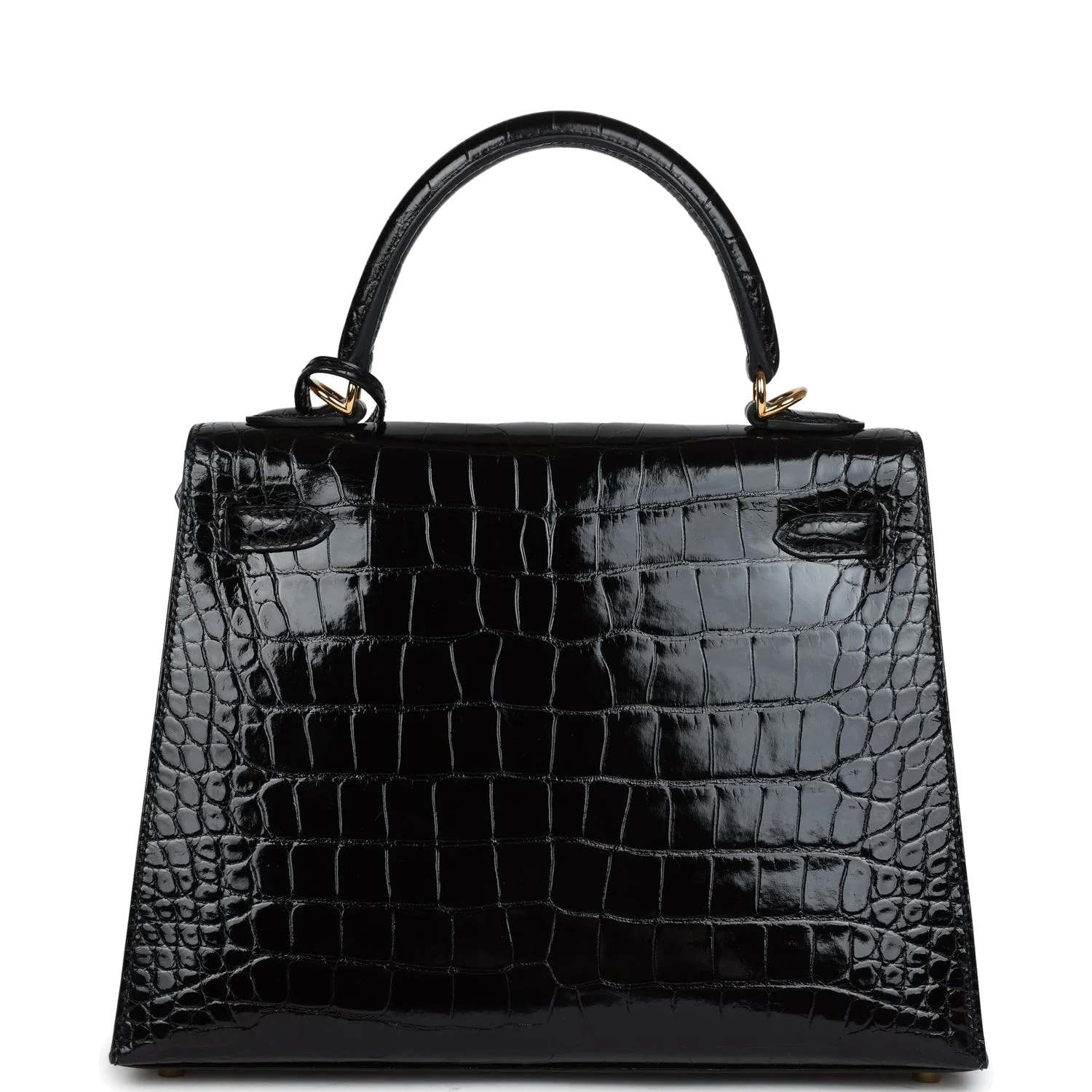 Hermes Kelly Sellier 25 Black Shiny Alligator Gold Hardware — фото 5