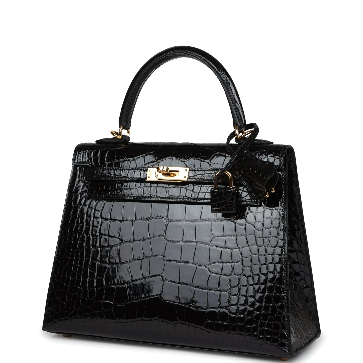 Hermes Kelly Sellier 25 Black Shiny Alligator Gold Hardware — фото 6