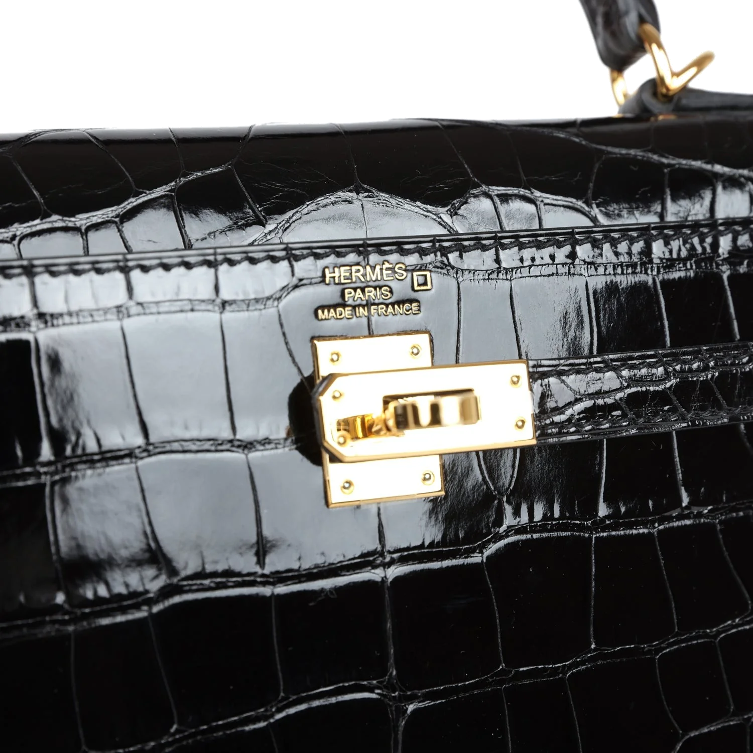 Hermes Kelly Sellier 25 Black Shiny Alligator Gold Hardware — фото 8