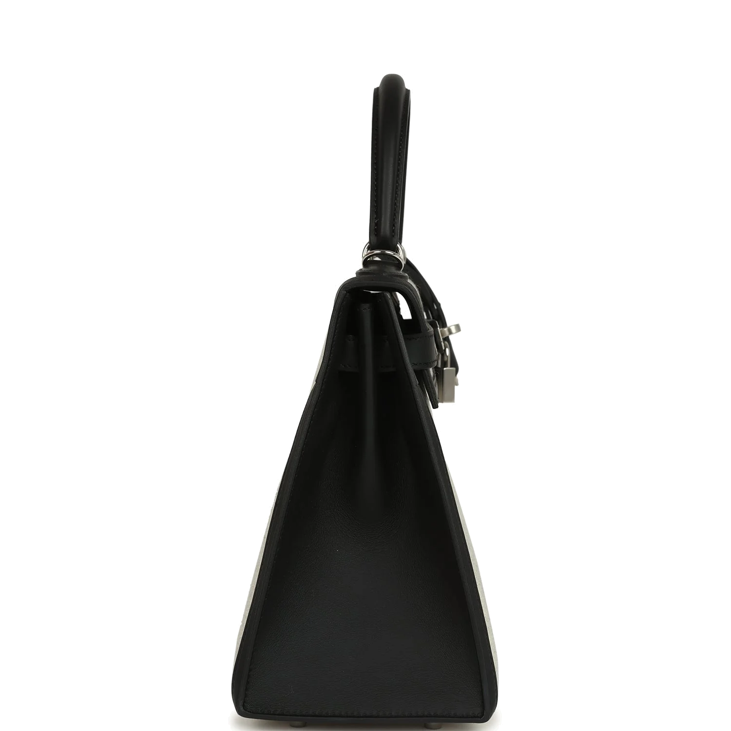 Hermes Kelly Sellier 28 Black Swift and Ecru-Black Toile H Canvas Palladium Hardware — фото 4