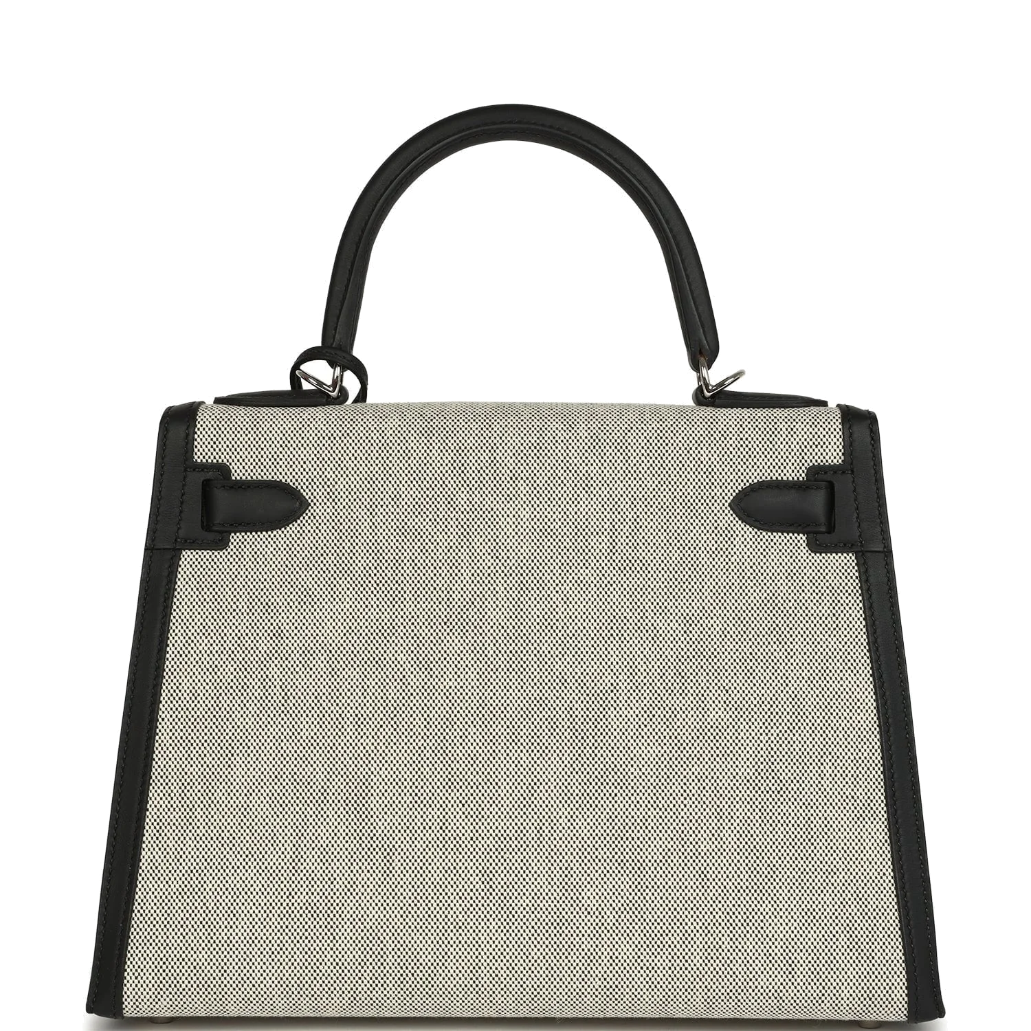 Hermes Kelly Sellier 28 Black Swift and Ecru-Black Toile H Canvas Palladium Hardware — фото 5
