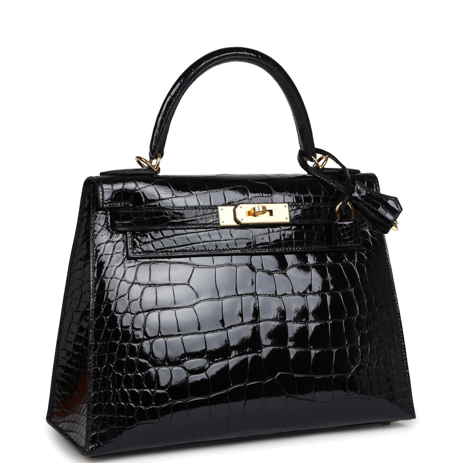 Hermes Kelly Sellier 28 Black Shiny Alligator Gold Hardware — фото 3