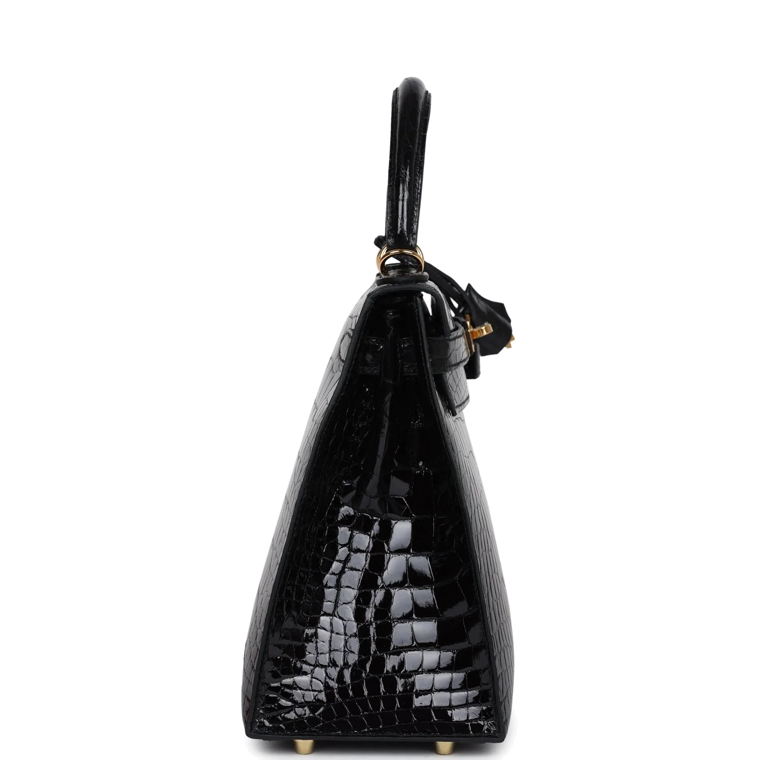 Hermes Kelly Sellier 28 Black Shiny Alligator Gold Hardware — фото 4