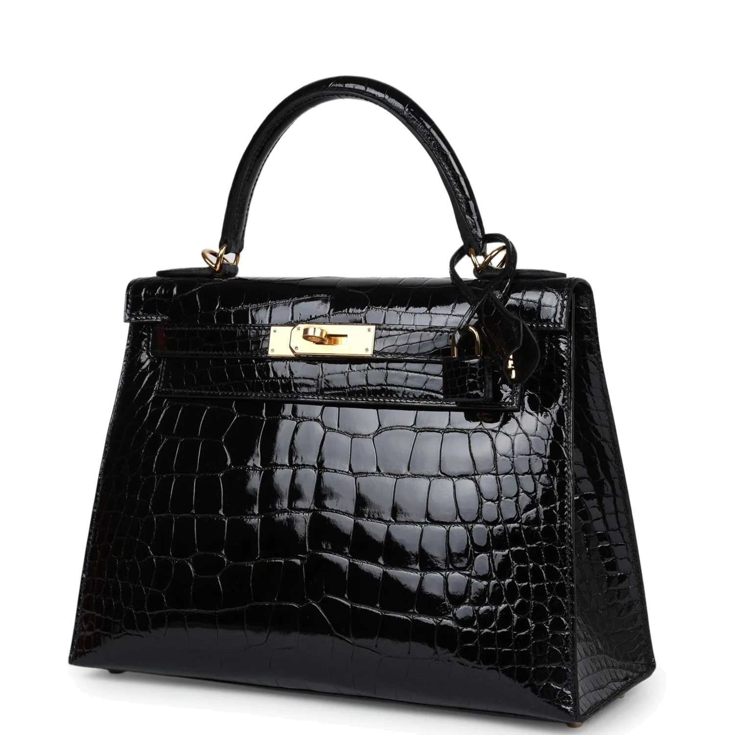 Hermes Kelly Sellier 28 Black Shiny Alligator Gold Hardware — фото 6