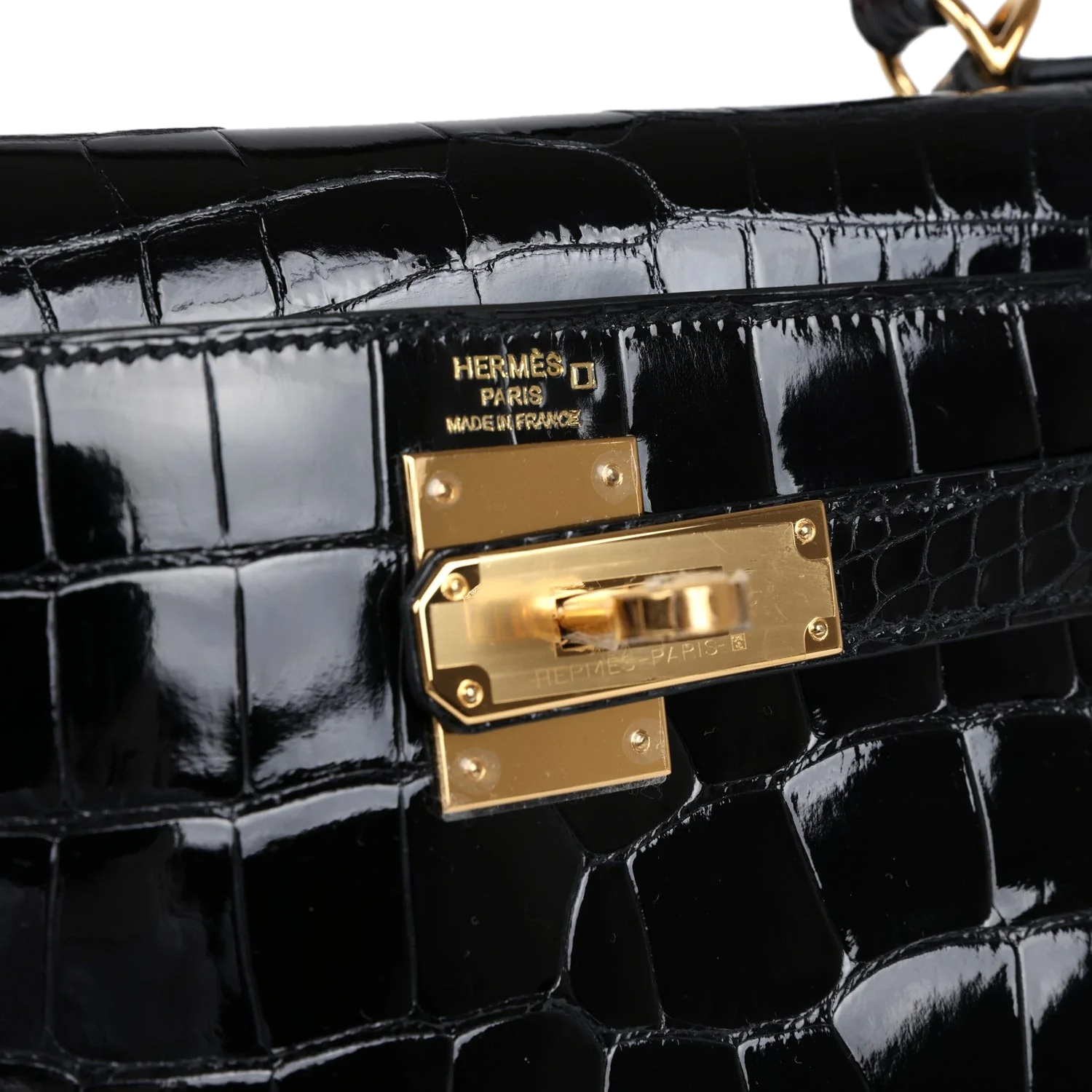 Hermes Kelly Sellier 28 Black Shiny Alligator Gold Hardware — фото 8