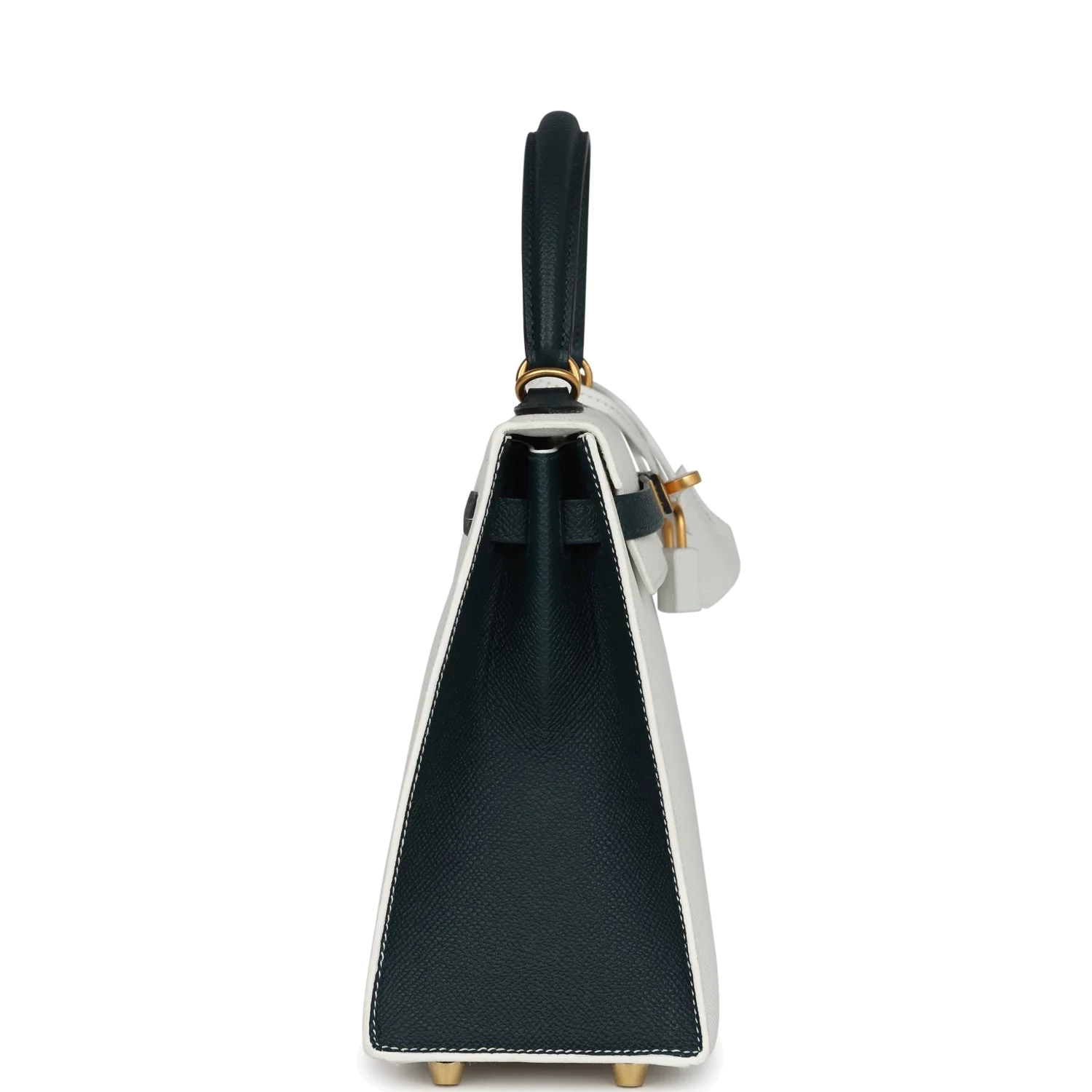 Hermes Special Order (HSS) Kelly Sellier 25 White and Vert Cypress Epsom Brushed Gold Hardware — фото 4