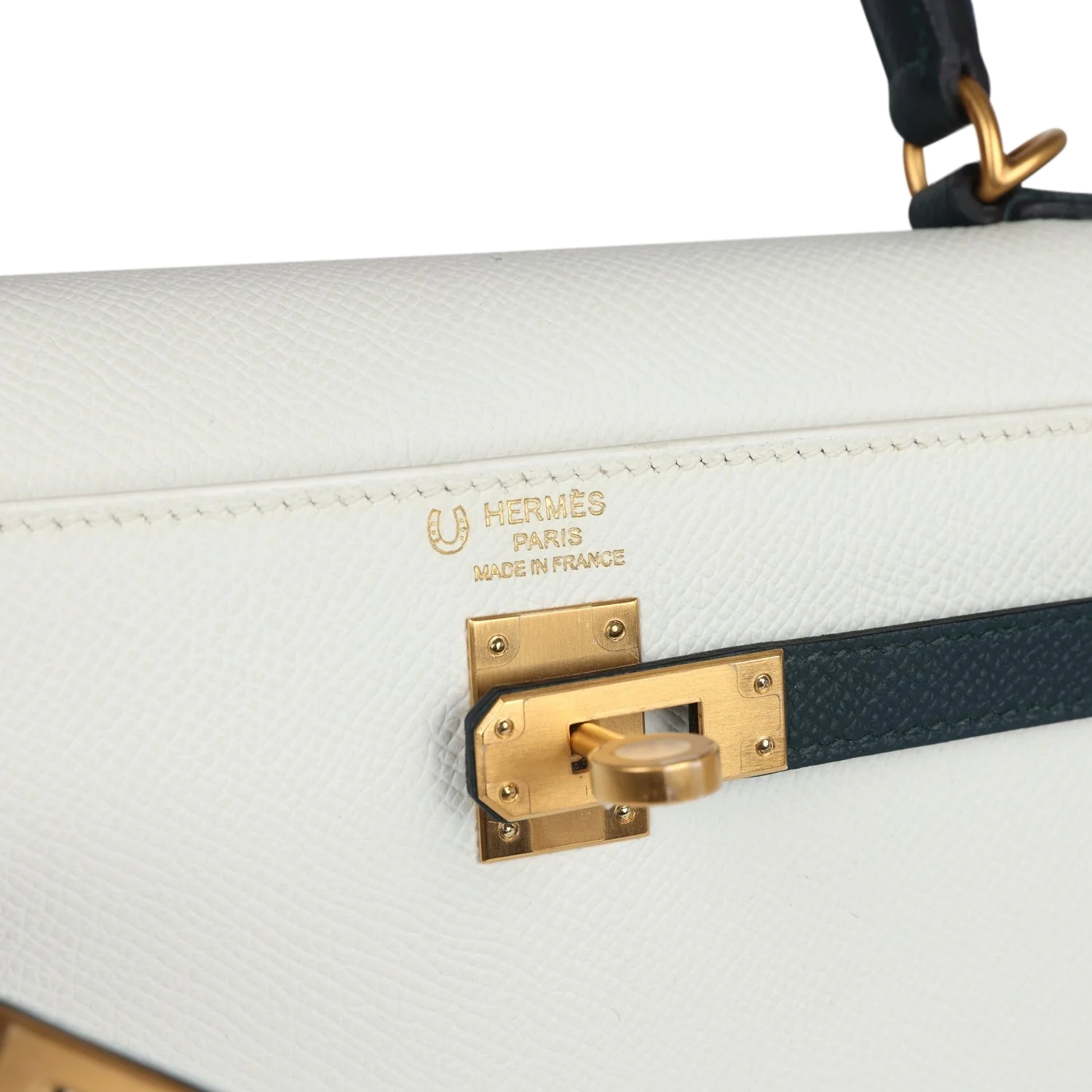 Hermes Special Order (HSS) Kelly Sellier 25 White and Vert Cypress Epsom Brushed Gold Hardware — фото 8