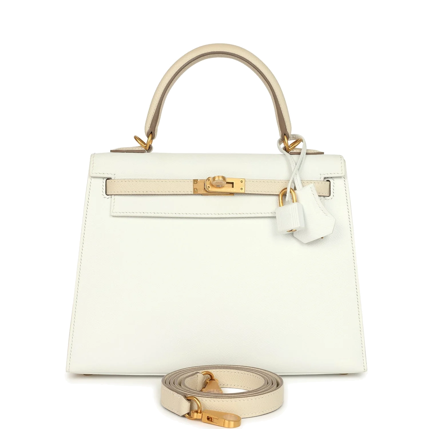 Hermes Special Order (HSS) Kelly Sellier 25 White and Trench Epsom Brushed Gold Hardware — фото 2