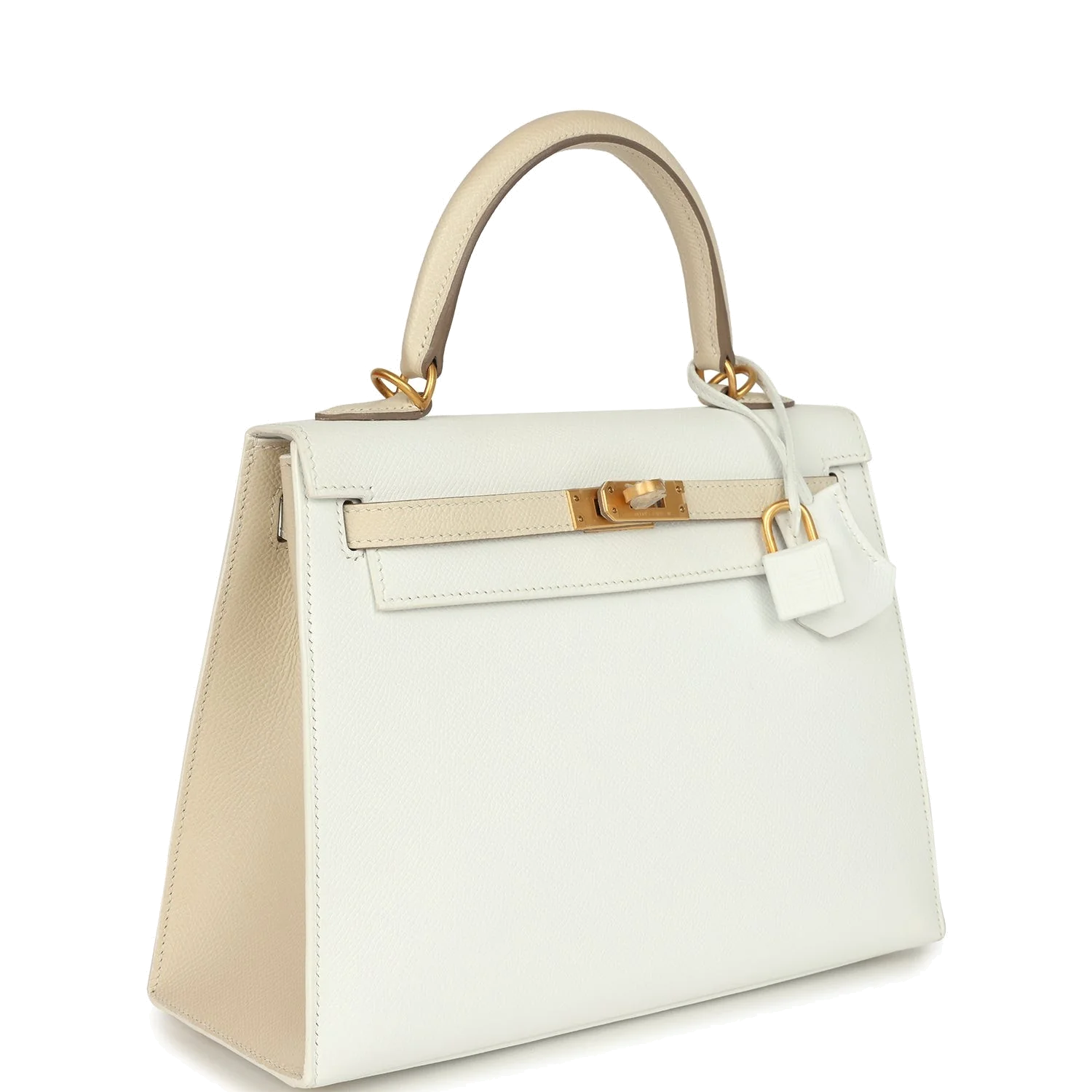 Hermes Special Order (HSS) Kelly Sellier 25 White and Trench Epsom Brushed Gold Hardware — фото 3