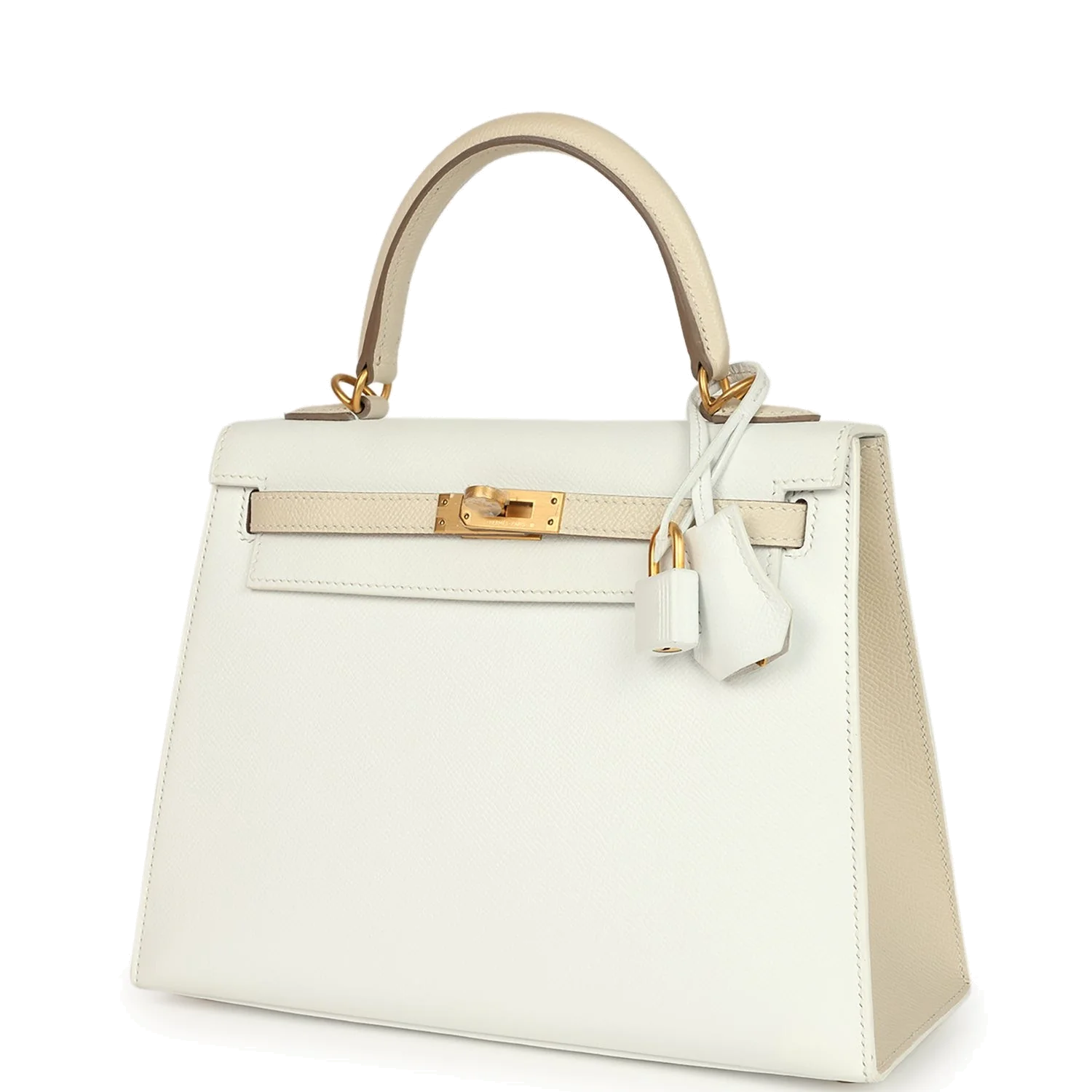 Hermes Special Order (HSS) Kelly Sellier 25 White and Trench Epsom Brushed Gold Hardware — фото 6