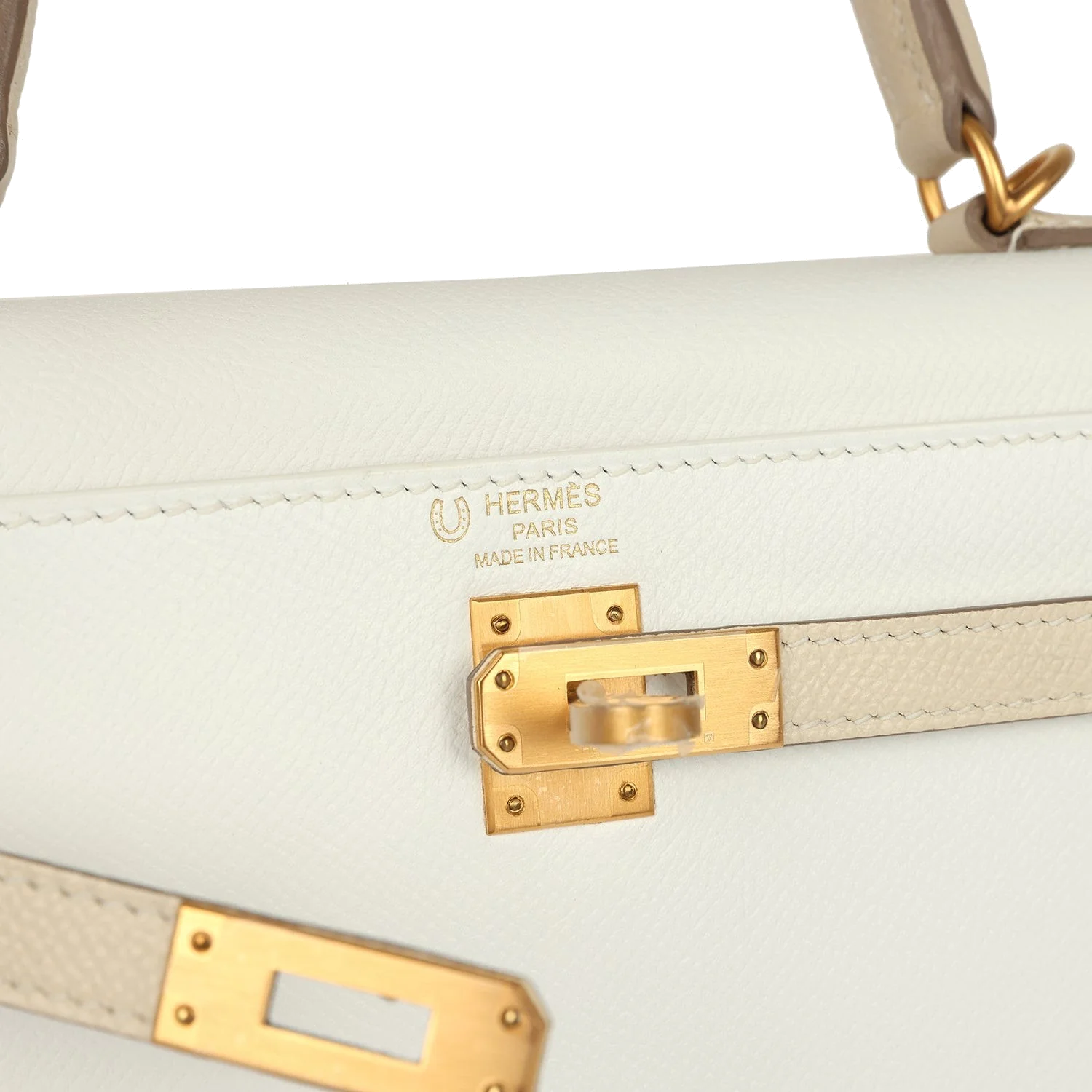 Hermes Special Order (HSS) Kelly Sellier 25 White and Trench Epsom Brushed Gold Hardware — фото 8
