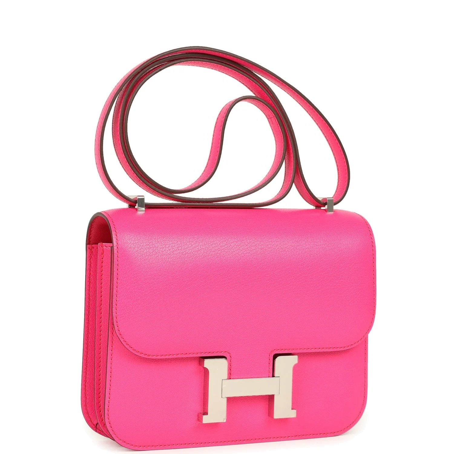 Hermes Constance 18 Rose Pop Chevre Chamkila Palladium Hardware Розовый поп — фото 3