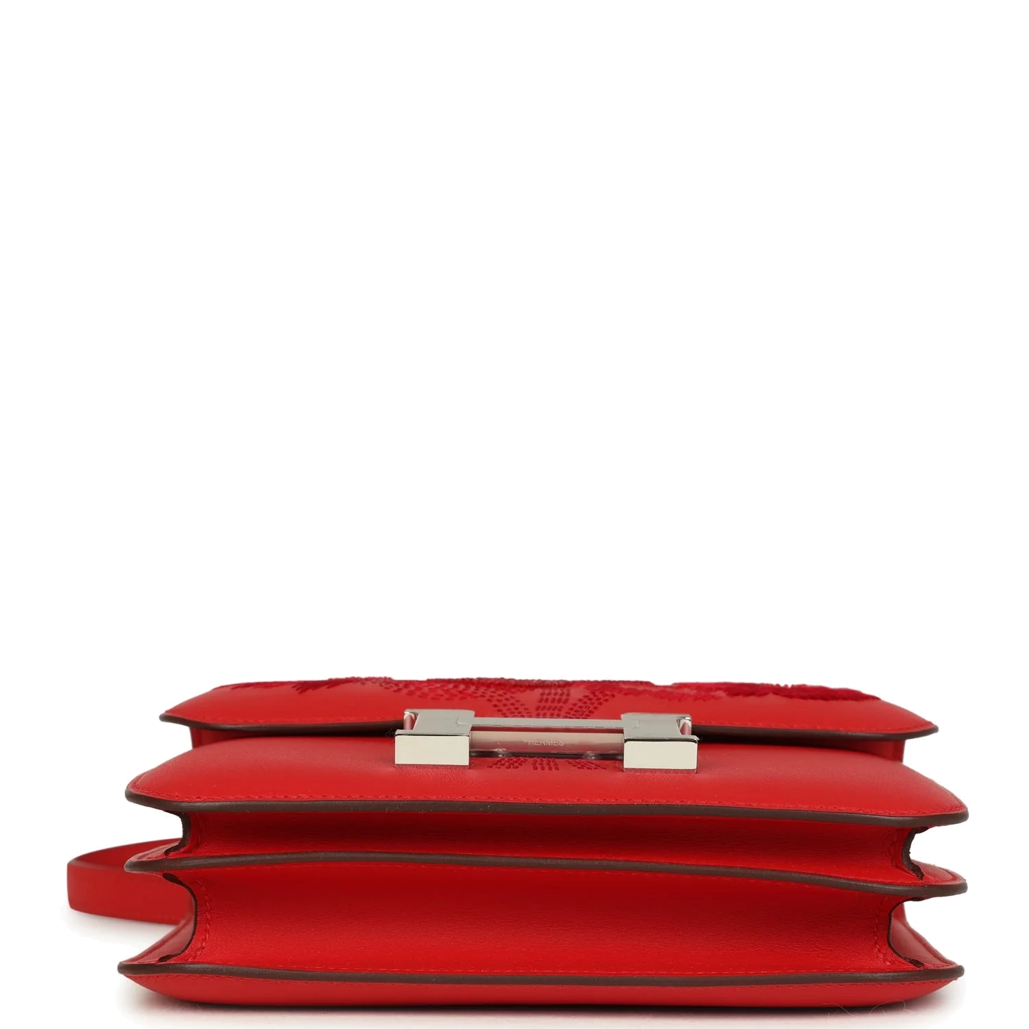 Hermes Constance 18 "Dancing Flowers" Rouge De Coeur Embroidered Swift Palladium Hardware — фото 7