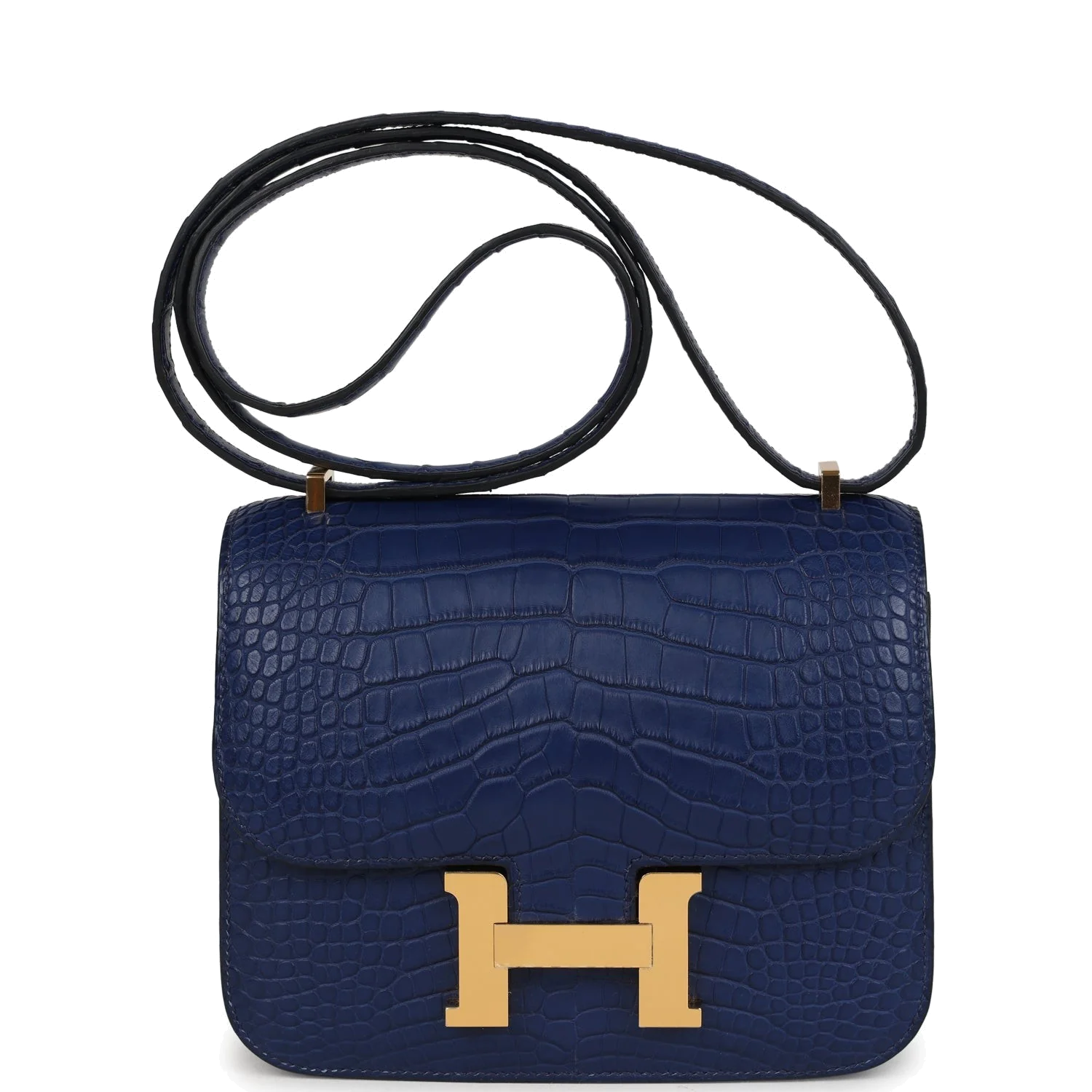 Hermes Constance 18 Bleu Saphir Matte Alligator Gold Hardware
