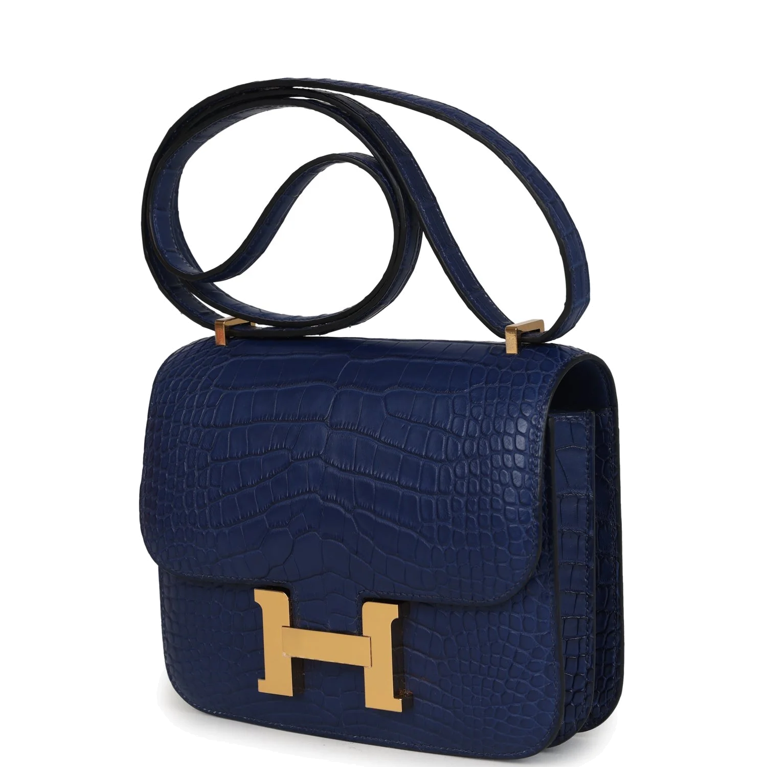 Hermes Constance 18 Bleu Saphir Matte Alligator Gold Hardware Синий сапфир — фото 6