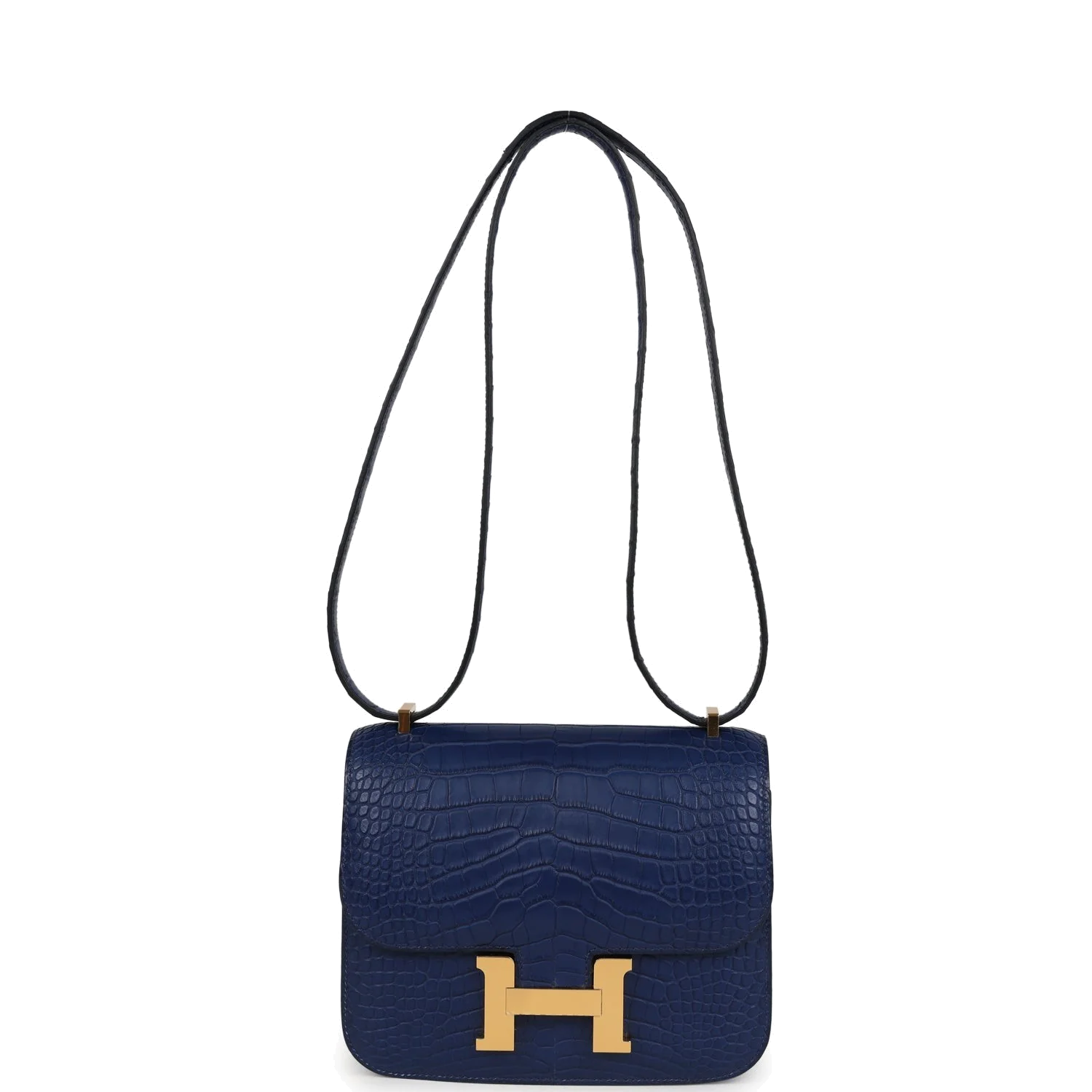 Hermes Constance 18 Bleu Saphir Matte Alligator Gold Hardware Синий сапфир — фото 8