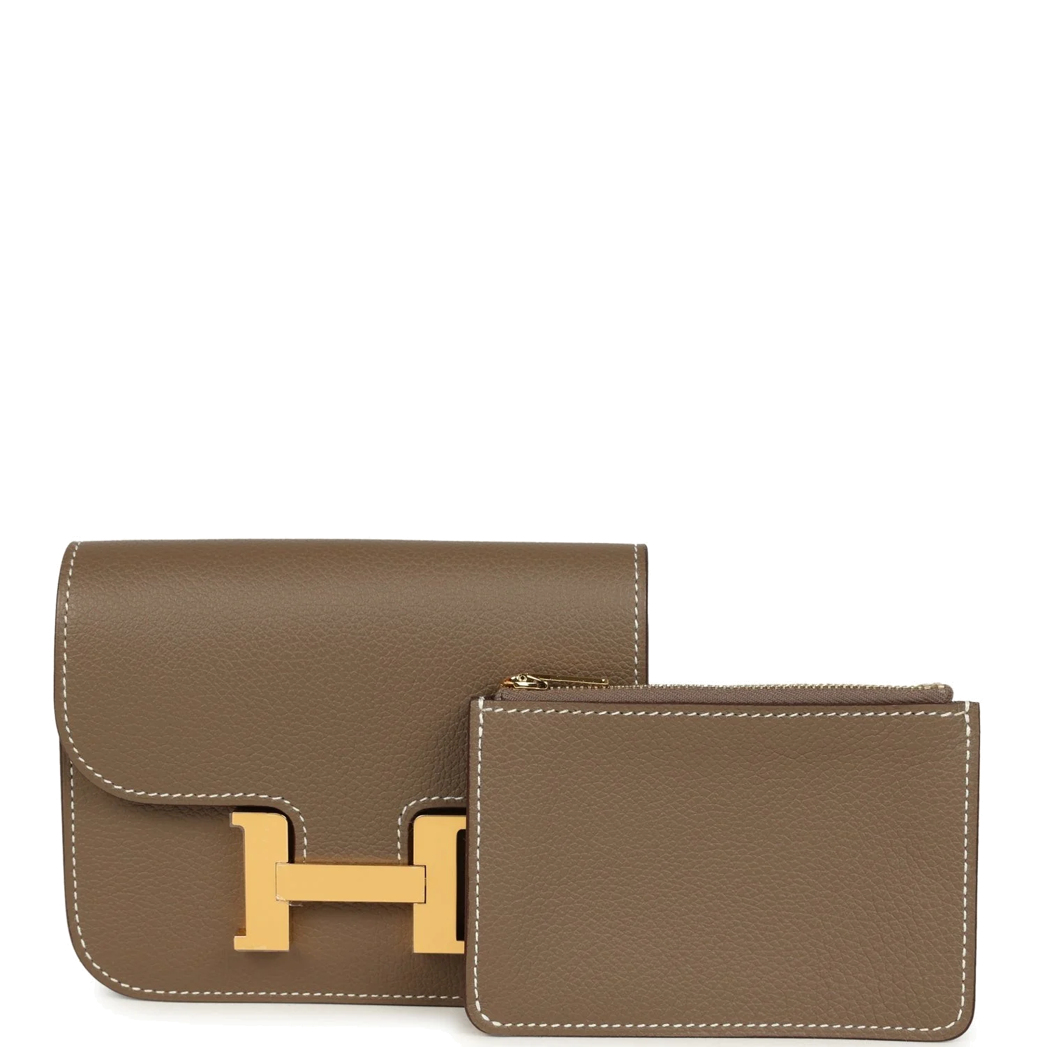 Hermes Constance Slim Compact Wallet Etoupe Evercolor Gold Hardware — фото 8