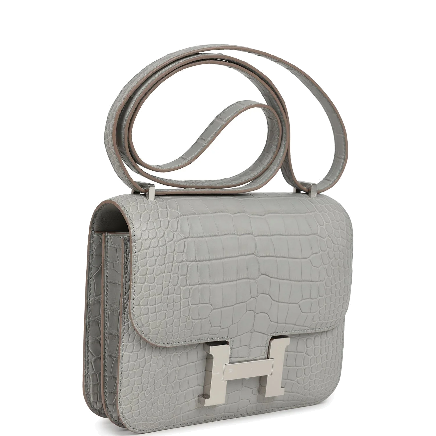 Hermes Constance 18 Gris Perle Matte Alligator Palladium Hardware Серый жемчужный — фото 3