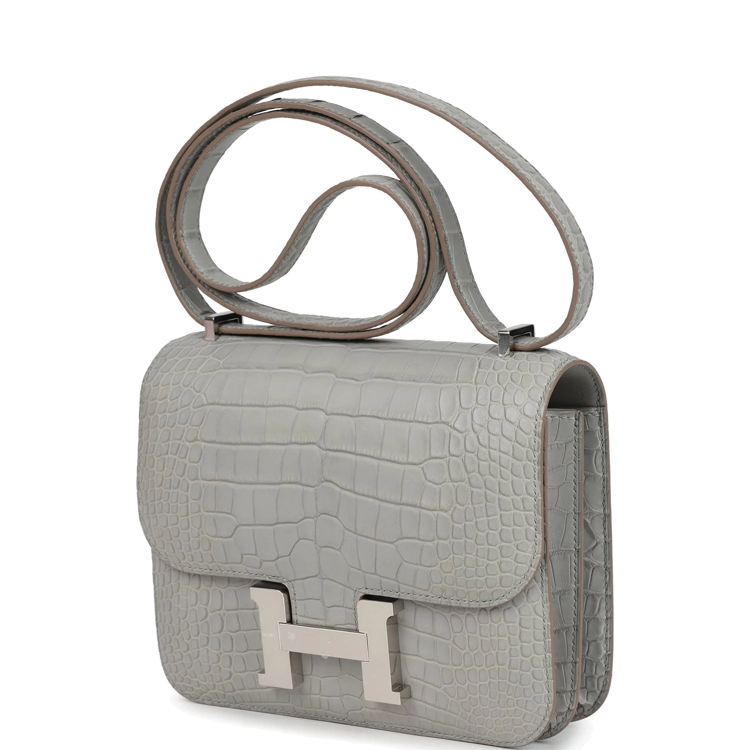 Hermes Constance 18 Gris Perle Matte Alligator Palladium Hardware Серый жемчужный — фото 6