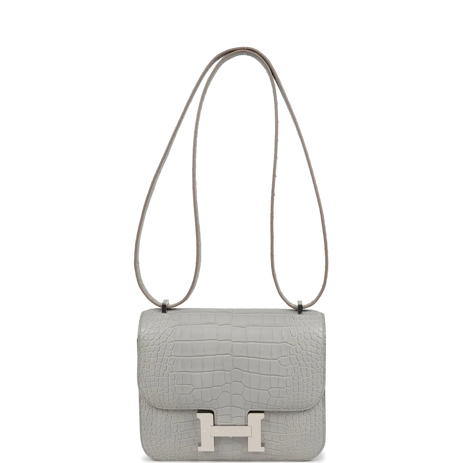 Hermes Constance 18 Gris Perle Matte Alligator Palladium Hardware Серый жемчужный — фото 8