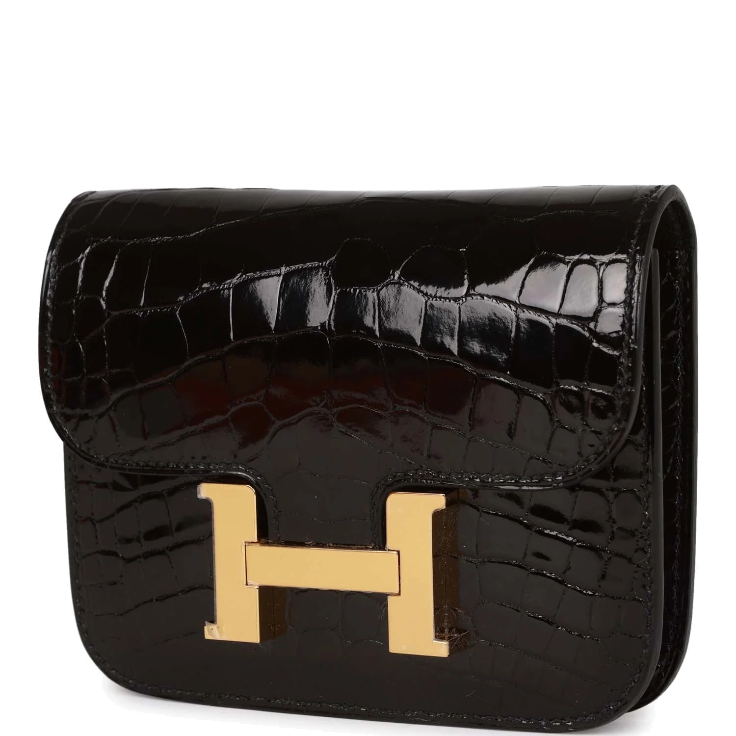 Hermes Constance Slim Wallet Shiny Black Alligator Gold Hardware — фото 6