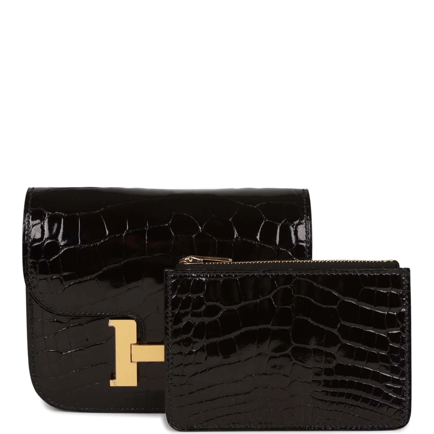 Hermes Constance Slim Wallet Shiny Black Alligator Gold Hardware — фото 8
