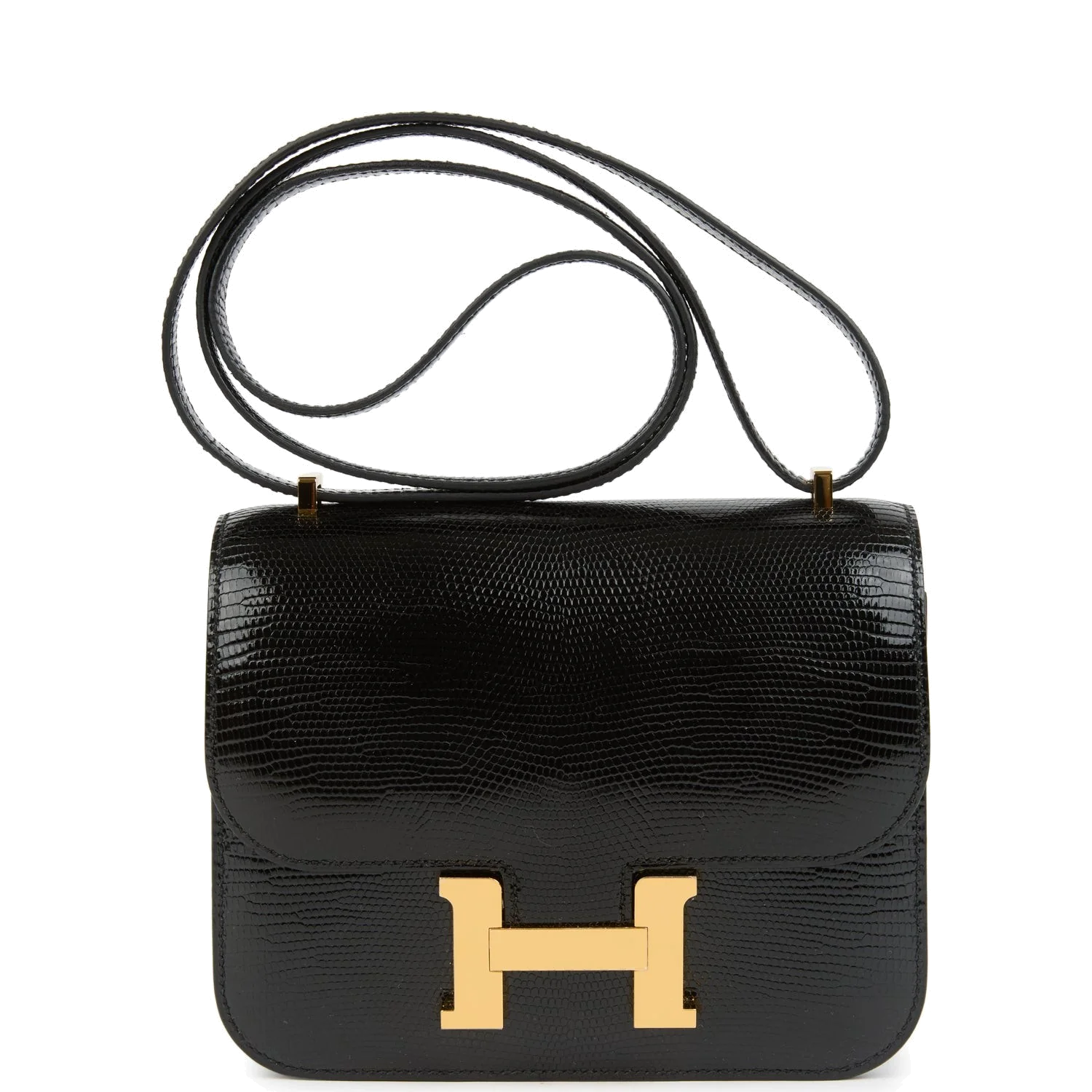 Hermes Constance 18 Black Varanus Salvator Lizard Gold Hardware Черный Varanus — фото 2