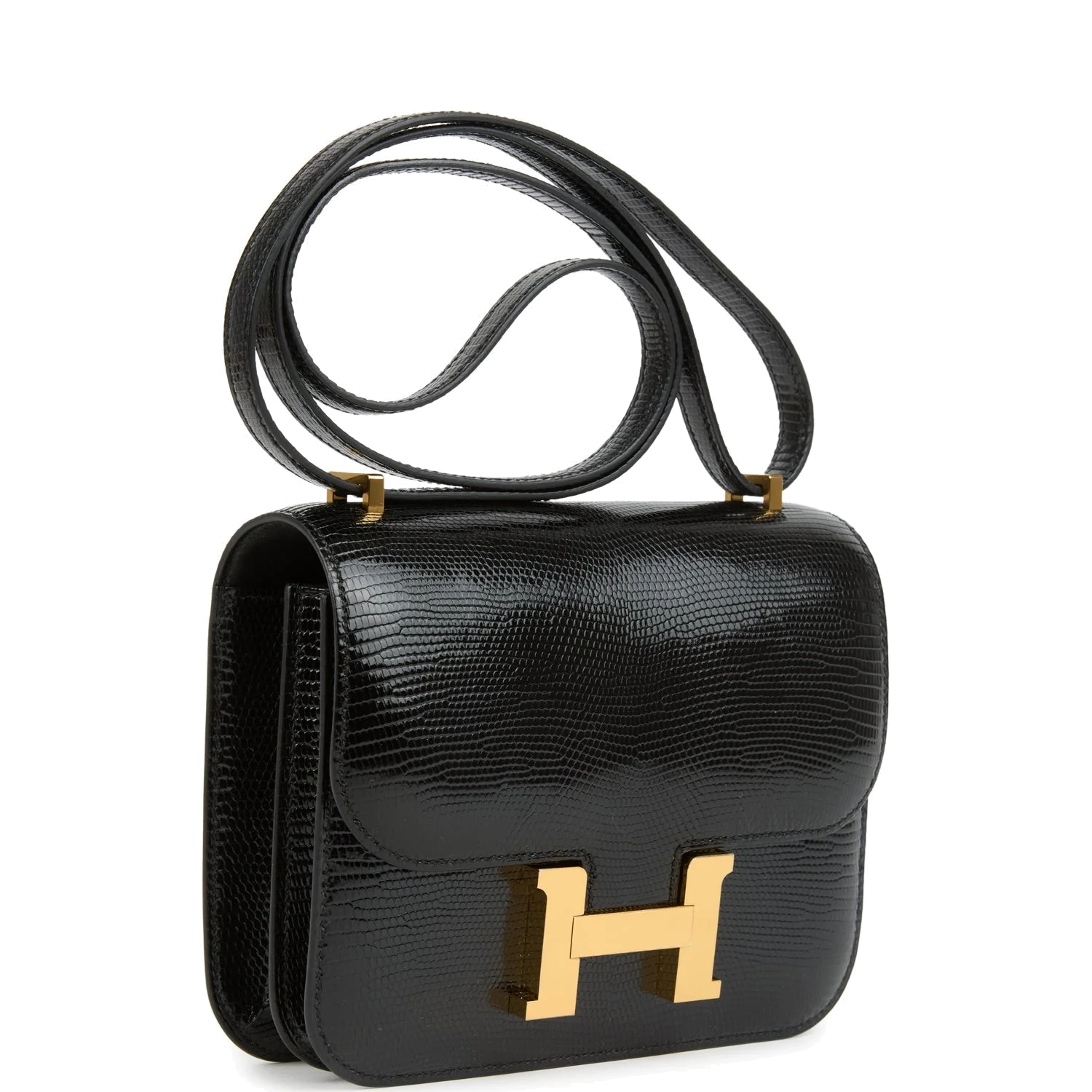 Hermes Constance 18 Black Varanus Salvator Lizard Gold Hardware Черный Varanus — фото 3