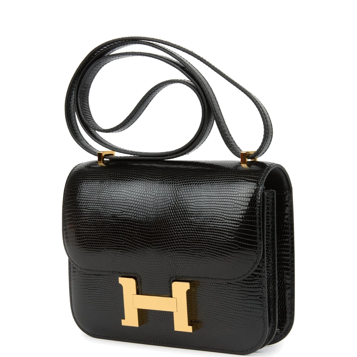 Hermes Constance 18 Black Varanus Salvator Lizard Gold Hardware Черный Varanus — фото 6